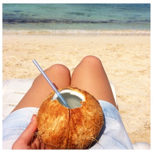 Fresh coconut water on the beach