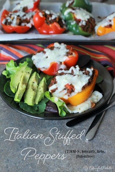 Low Carb Italian Stuffed Peppers - THM-S, low carb, gluten free, and keto friendly. Now you can satisfy those pasta cravings without having any pasta!